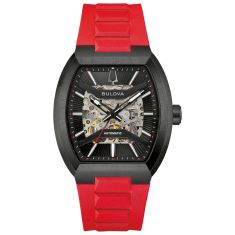 Bulova Maquina Automatic Black Dial Red Rubber Strap Watch 40mm - 98A341 Bulova Maquina Automatic Black Dial Red Rubber Strap Watch 40mm - 98A341