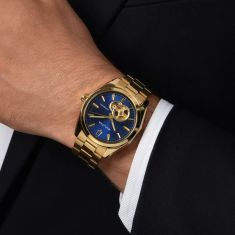 Bulova Surveyor Automatic Blue Dial Gold-Tone Stainless Steel Watch 39mm - 97A203