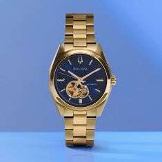 Bulova Surveyor Automatic Blue Dial Gold-Tone Stainless Steel Watch 39mm - 97A203
