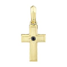 Men's Shy Creation Black Diamond Accent 14k Yellow Gold Cross Star Matte Pendant