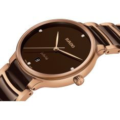 Rado Centrix Diamonds Brown Dial Two-Tone Rose Gold-Tone Stainless Steel and Brown High-Tech Ceramic Middle Link Bracelet Watch 39.5mm - R30023712