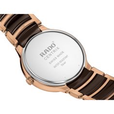 Rado Centrix Diamonds Brown Dial Two-Tone Rose Gold-Tone Stainless Steel and Brown High-Tech Ceramic Middle Link Bracelet Watch 39.5mm - R30023712