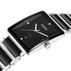 Rado Integral Black Diamond Dial Stainless Steel and Black Ceramic Link Bracelet Watch 31.5mm - R20255712
