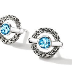 John Hardy Icon Stud Swiss Blue Topaz Sterling Silver Earrings