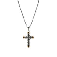 John Hardy Essential Two-Tone Sterling Silver and 14k Yellow Gold Cross Pendant
