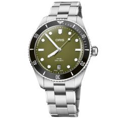 Oris Divers Date Green Dial Stainless Steel and Extra Strap Watch 39mm - 01 733 7795 4057-SET 1