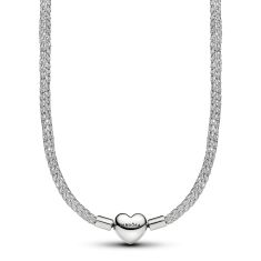Pandora Heart Clasp Sparkling Platinum-Plated Mesh Necklace 1