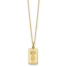 24k Yellow Gold One Gram Fine Gold With 14k Bail and Chain Ingot Pendant Necklace 1