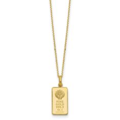 24k Yellow Gold Two Gram Fine Gold With 14k Bail and Chain Ingot Pendant Necklace 1