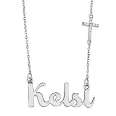 Personalized 1/20ctw Diamond Script Nameplate Cross Necklace Personalized 1/20ctw Diamond Script Nameplate Cross Necklace