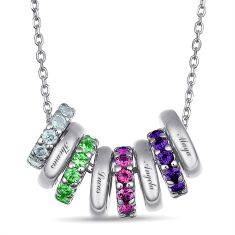 Personalized Gemstone Circle Charm Family Pendant Necklace Personalized Gemstone Circle Charm Family Pendant Necklace
