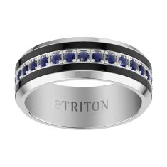 TRITON Blue Sapphire Tungsten Carbide 8mm Comfort Fit Wedding Band