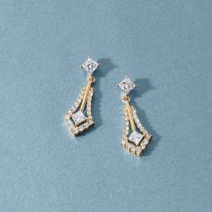 Downton Abbey 1ctw Princess Lab Grown Diamond 14k Yellow Gold Drop Earrings - Lady Mary