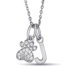 Personalized Initial and Paw with Lab Grown Diamond or Created White Sapphire Necklace Personalized Initial and Paw with Lab Grown Diamond or Created White Sapphire Necklace