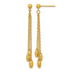 24k Yellow Gold Textured Bead Triple Strand Drop Earrings 1