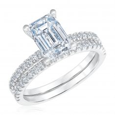 2 1/2ctw Emerald Lab Grown Diamond White Gold Engagement and Wedding Ring Bridal Set
