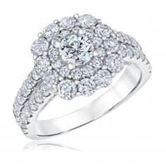 2 1/2ctw Round Diamond Double Halo Split Shank Engagement Ring | Timeless Collection