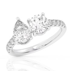 2 1/4ctw Pear and Round Lab Grown Diamond Toi et Moi White Gold Engagement Ring