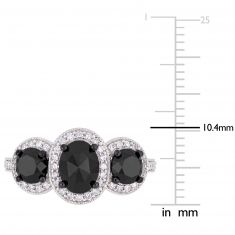 2 1/4ctw Treated Black Diamond and Diamond Sterling Silver Three-Stone Halo Engagement Ring