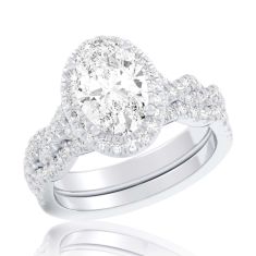 2 5/8ctw Oval Lab Grown Diamond Halo Twist Band White Gold Engagement and Wedding Ring Bridal Set