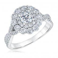 2 ctw Round Diamond Double Halo Twist Shank Engagement Ring | Timeless Collection
