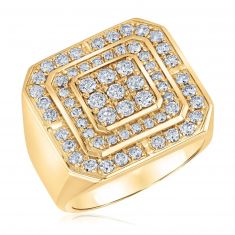 2ctw Diamond Composite Double Octagon Frame Yellow Gold Ring | Men's