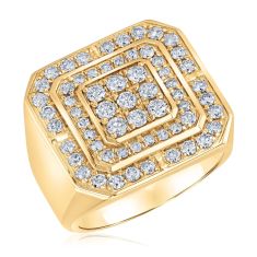 2ctw Diamond Composite Double Octagon Frame Yellow Gold Ring | Men's