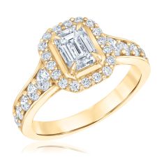 2ctw Emerald Lab Grown Diamond Halo Yellow Gold Engagement Ring