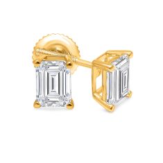 2ctw Emerald Lab Grown Diamond Yellow Gold Solitaire Stud Earrings