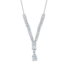 2ctw Multi-Shaped Lab Grown Diamond White Gold Chevron Pendant Necklace