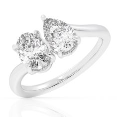2ctw Oval and Pear Lab Grown Diamond Toi et Moi White Gold Engagement Ring