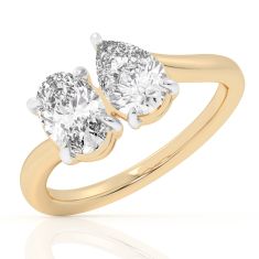 2ctw Oval and Pear Lab Grown Diamond Toi et Moi Yellow Gold Engagement Ring