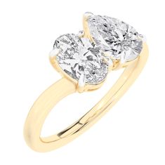 2ctw Oval and Pear Lab Grown Diamond Toi et Moi Yellow Gold Engagement Ring