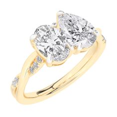 2ctw Pear and Oval Lab Grown Diamond Toi et Moi Yellow Gold Twist Band Engagement Ring