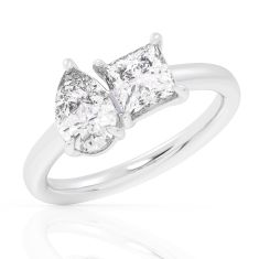 2ctw Pear and Princess Lab Grown Diamond Toi et Moi White Gold Engagement Ring