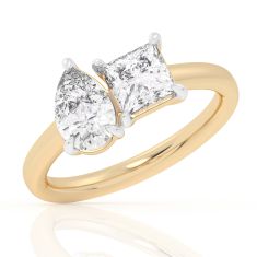 2ctw Pear and Princess Lab Grown Diamond Toi et Moi Yellow Gold Engagement Ring