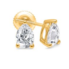 2ctw Pear Lab Grown Diamond Yellow Gold Solitaire Stud Earrings