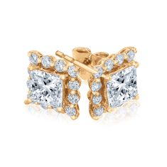 image of 2ctw Princess Lab Grown Diamond Yellow Gold Stud Earrings with sku:20360640