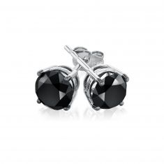 2ctw Round Treated Black Diamond Solitaire White Gold Stud Earrings