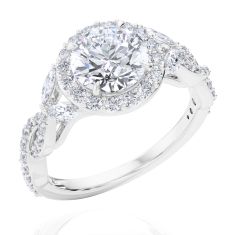 2ctw Round Diamond Halo White Gold Twist Band Engagement Ring - Timeless Collection