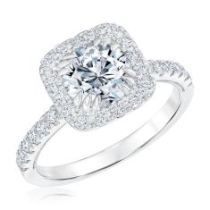 2ctw Round Lab Grown Diamond Cushion Halo White Gold Engagement Ring | Chemistry