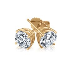 2ctw Round Lab Grown Diamond Yellow Gold Solitaire Earrings