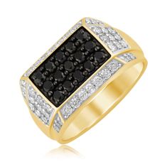 2ctw Treated Black and White Diamond Cluster Yellow Gold Ring - Men's
