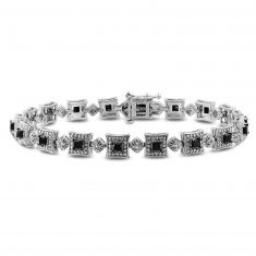 David Yurman Faceted Link Bracelet in Sterling Silver with Pavé Black Diamonds Men's Size Medium