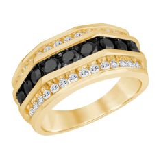 2ctw Treated Black Diamond and Diamond Yellow Gold Ring | Men's