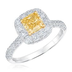 2ctw Yellow Cushion-Shaped Lab Grown Diamond Halo White Gold Engagement Ring