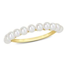 3-3.5mm White Freshwater Cultured Pearl Yellow Gold Band Ring