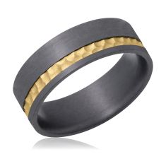 Men's Tantalum and 14k Yellow Gold Hammered Asymmetrical Wedding Band