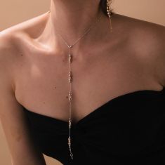 Metal Alchemist Two-Tone Round and Etched Bead Lasso Chain Necklace