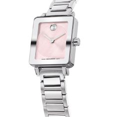 Movado BOLD Evolution 2.0 Mini Light Pink Dial White Leather Strap Watch 20x23mm - 3601325
